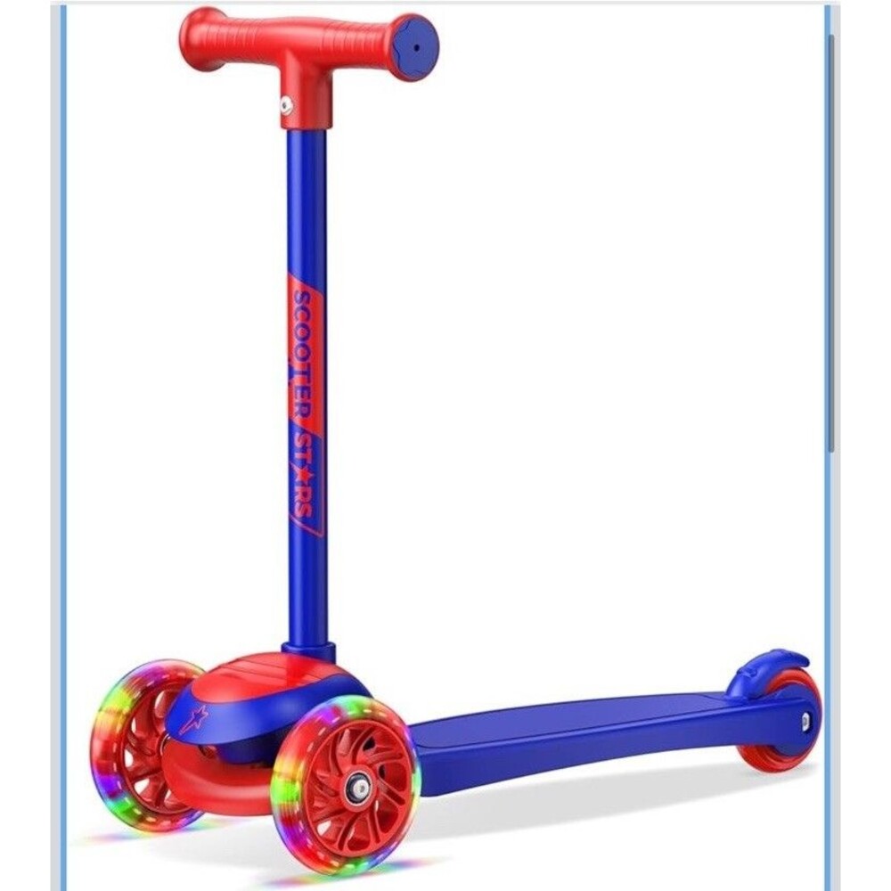 Red/Blue Mini 3-Wheel Kids Scooter - Lean-to-Steer, LED Light-Up Wheels!